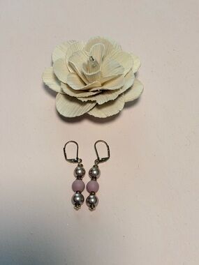 Soft Pink Bead and Silver Drop Earrings